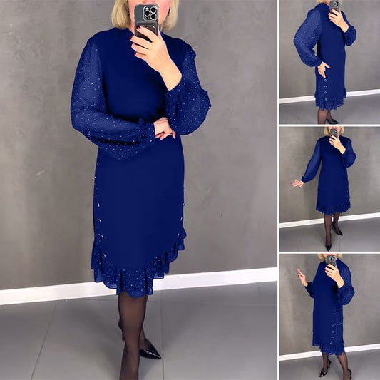 🔥50% OFF👗【S～5XL】Нова модна ежедневна едноцветна рокля с дълъг ръкав и широки волани