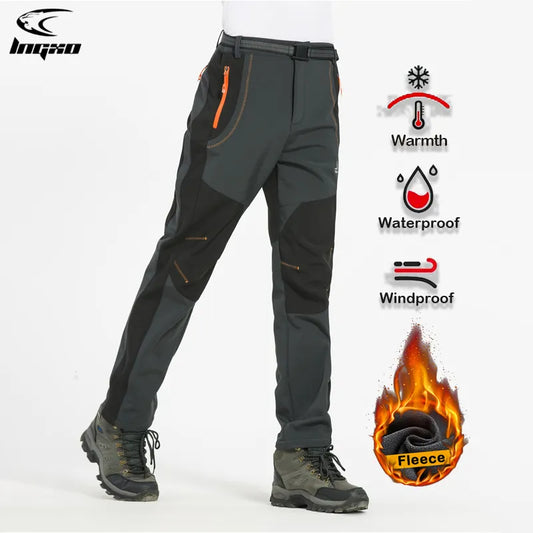 🔥Продаван хит🔥【S-5XL】Мъжки меки туристически панталони, водоустойчиви, ветроустойчиви и дишащи, с топла поларена подплата, подходящи за спорт на открито